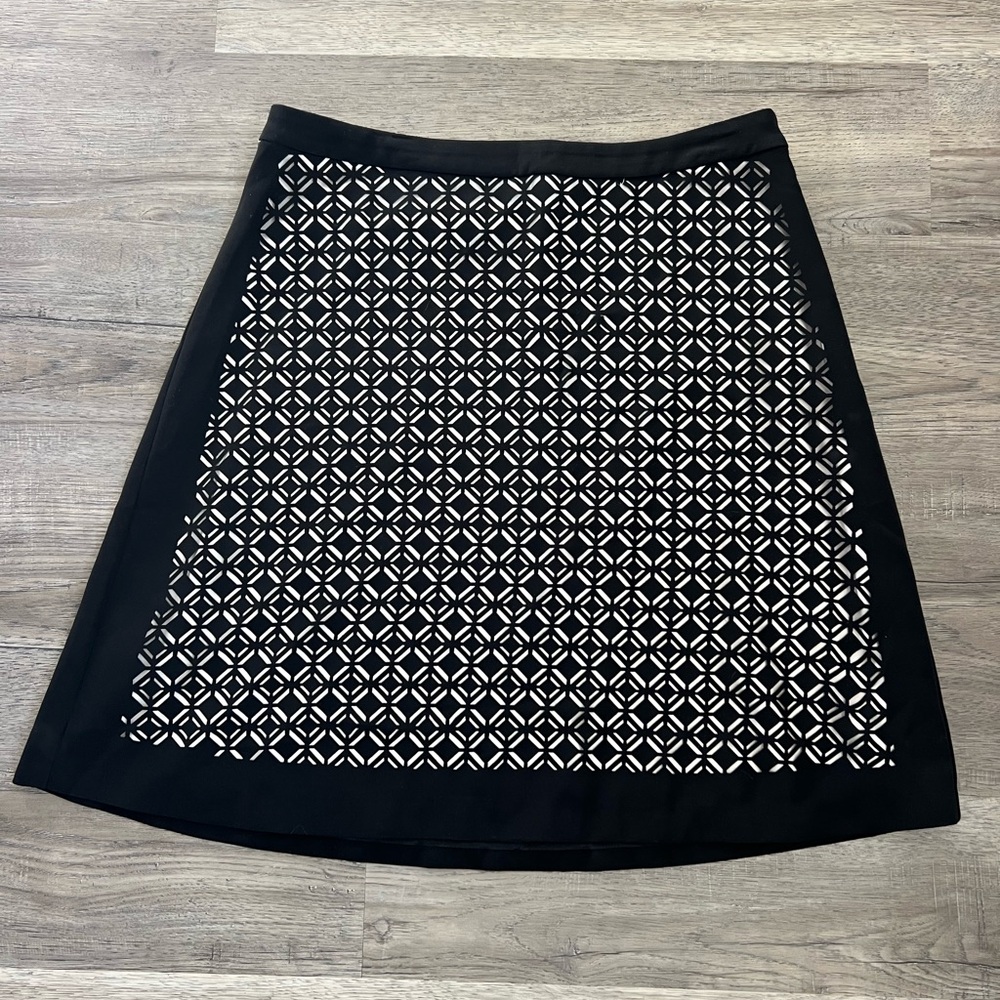 White House Black Market Women's Black/Tan Patterned A-line Career Skirt Size 12